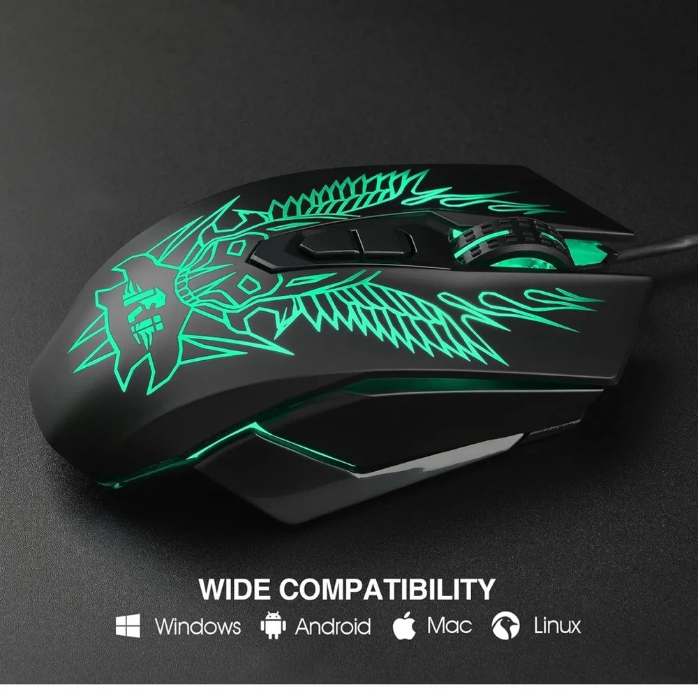 Gaming Mouse with Green LED Design